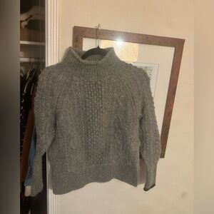 Alex Mill Kamil Wool Alpaca Fisherman Cable Sweater Women's Gray Side Slits Soft